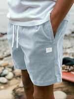 Men's Solid Color Letter Patched Split Hem Drawstring Waist Corduroy Shorts, Regular Fit  Casual Comfortable  Breathable Pock...