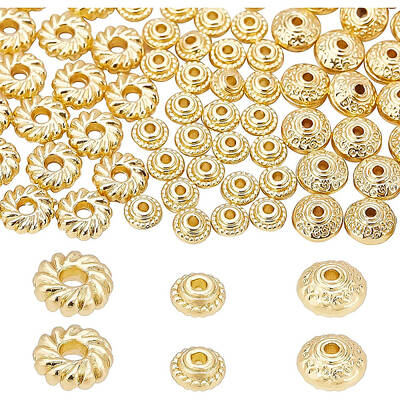 BENECREAT 90Pcs 3 Style 18K Gold Plated Round Loose Beads Carved Alloy Spacer Beads for DIY Necklace Bracelet Jewelry Craft M...