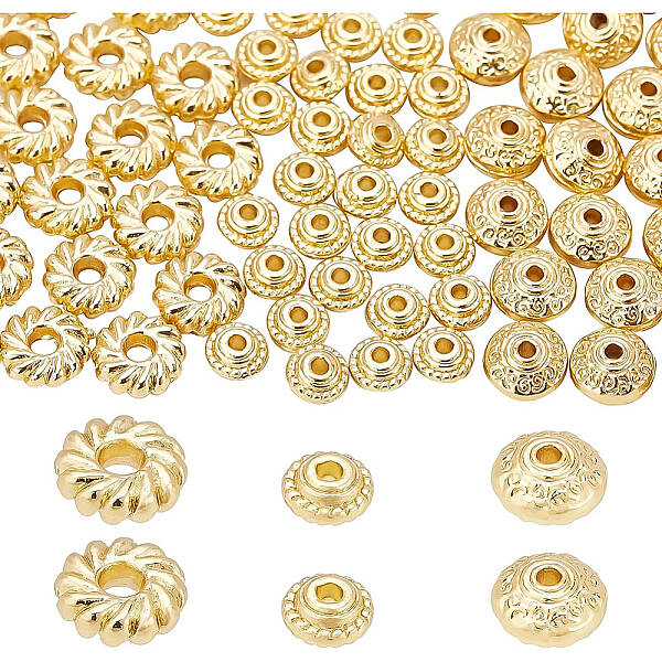 BENECREAT 90Pcs 3 Style 18K Gold Plated Round Loose Beads Carved Alloy Spacer Beads for DIY Necklace Bracelet Jewelry Craft M...