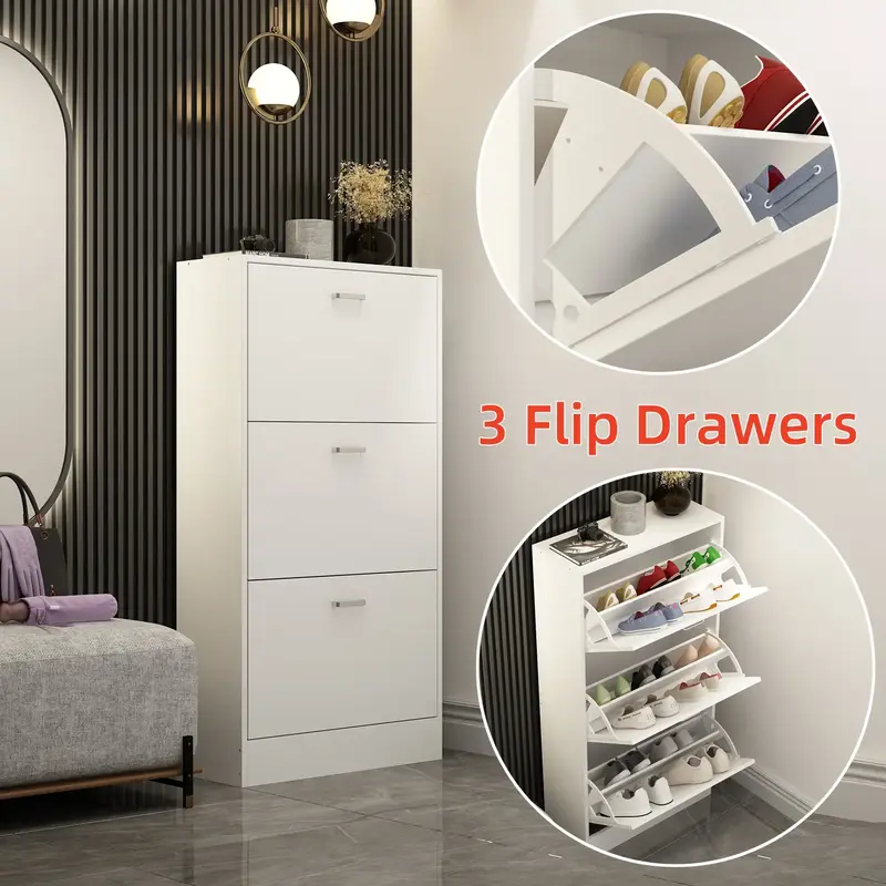 FUFU&GAGA Shoe Cabinet with 3 Flip Drawers for Entryway, Modern Storage Cabinet, Freestanding Rack Organizer (23.6”W x 9.4�...