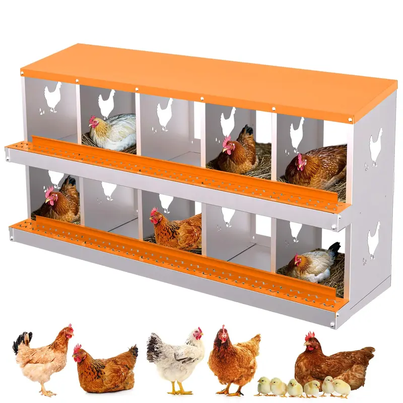 Garvee 10-Hole Chicken Nesting Box Galvanized Steel Rustproof Automatic Egg Collection Ventilated Easy Install Wall or Freest...