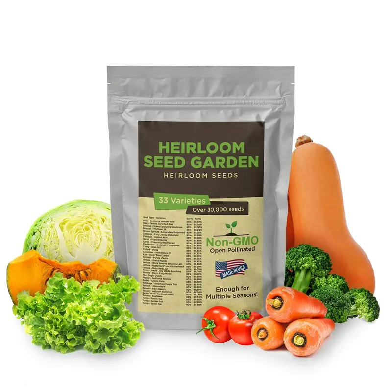 Heirloom Vegetable Seeds - 33 Assorted Varieties Including Cucumber, Carrot, Tomatoes, Broccoli, Cabbage, Radish & More - 100...