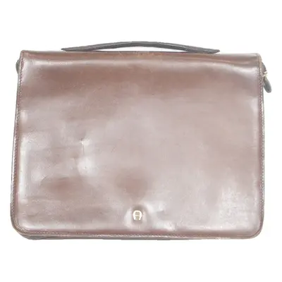 AIGNER Mens Laptop Bag Brown Leather