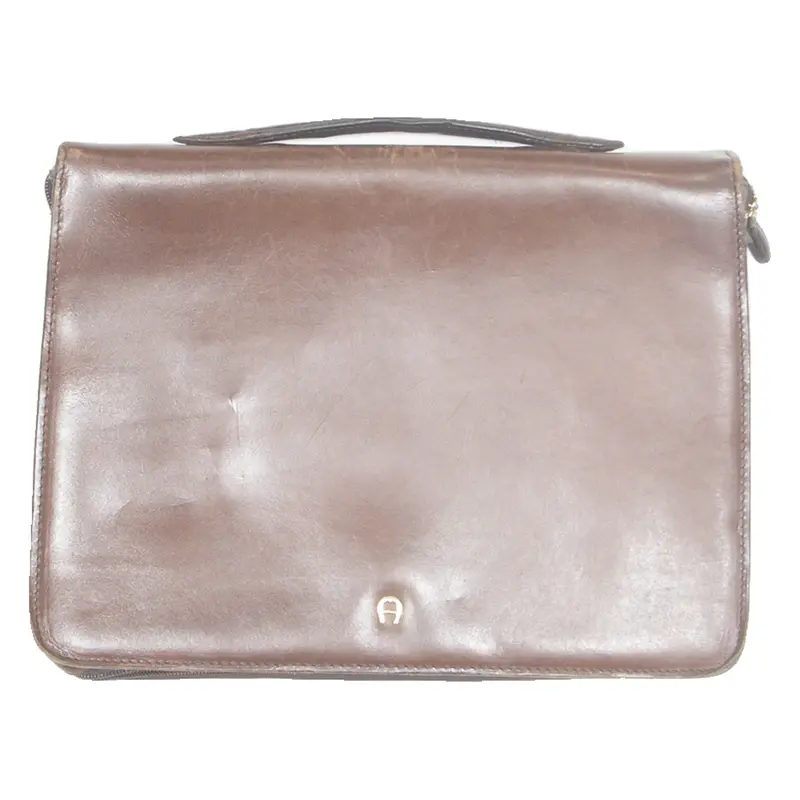 AIGNER Mens Laptop Bag Brown Leather