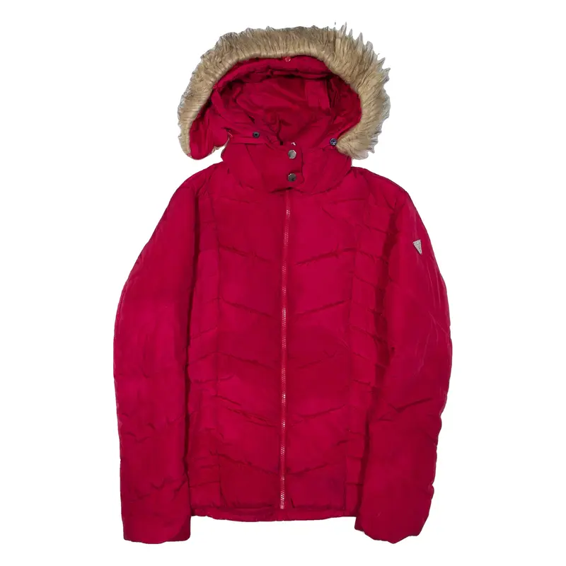 GUESS Womens Puffer Jacket Pink Hooded XS