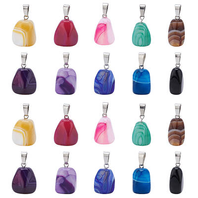 20pcs 10 Colors Cuboid Stone Charms Pendant Natural Gemstone Stone Pendant Agate Beads Healing Crystal Quartz Charms for Neck...