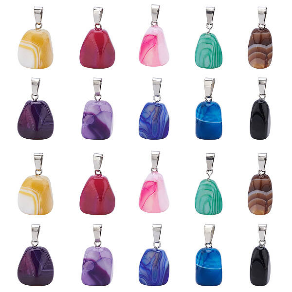 20pcs 10 Colors Cuboid Stone Charms Pendant Natural Gemstone Stone Pendant Agate Beads Healing Crystal Quartz Charms for Neck...