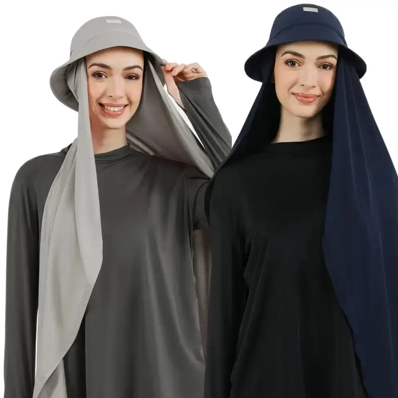 New Muslim Women Bucket Hat With Chiffon Hijabs Summer Sports Cap With Chiffon Hijab Ready To Wear Instant Hijab Islam Headsc...