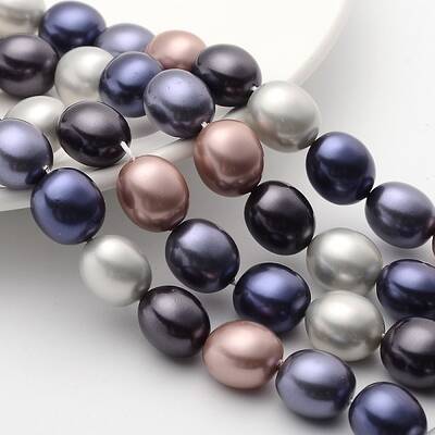 Polished Oval Shell Pearl Bead Strands