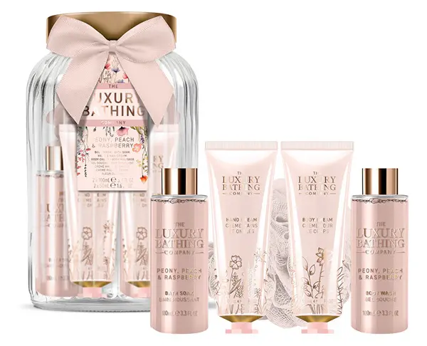 The Luxury Bathing Company Set Regalo In Barattolo Di Vetro Peonia, Pesca E Lampone 5 Pezzi