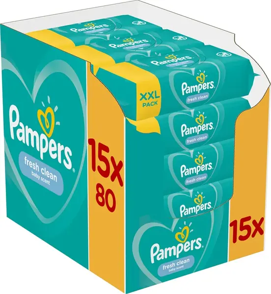 Pampers Fresh Clean Baby Wet Cleansing Wipes for Sensitive Skin 15x80pcs