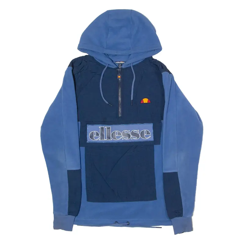 ELLESSE Mens Pullover Jacket Blue Hooded Colourblock S