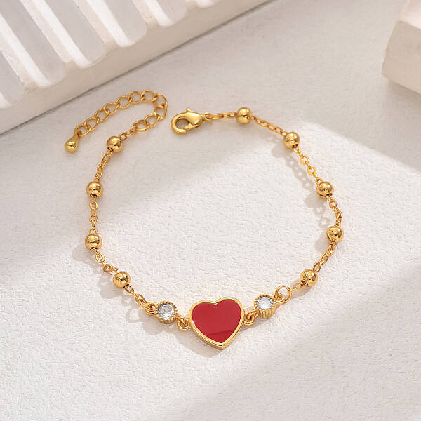 Elegant Brass Pave Clear Cubic Zirconia Heart Link Bracelets with Enamel