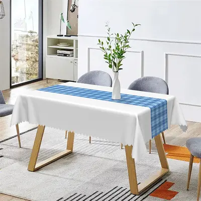 Simple White Blue Checkered Rectangle Tablecloth - Aperturee