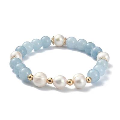 Natural Quartz & Pearl Beaded Stretch Bracelet for Women