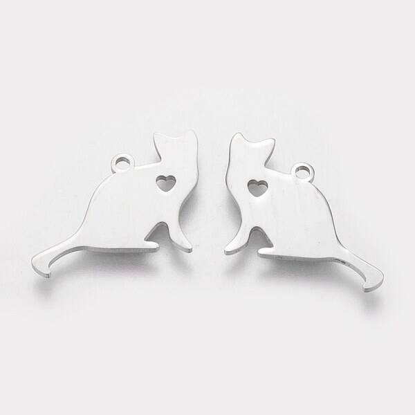 Non-Tarnish 304 Stainless Steel Kitten Pendants