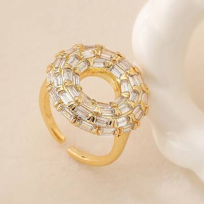 Brass Micro Pave Clear Cubic Zirconia Cuff Finger Rings for Women