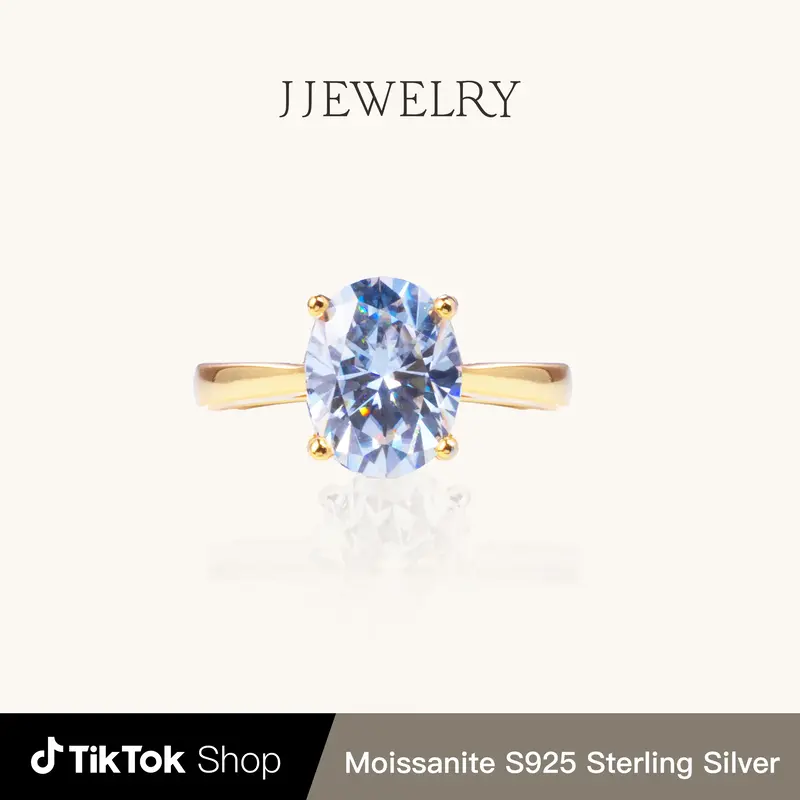 【RC173】Synthetic Moissanite Oval Ring S925 Sterling Silver Elegant Design for Women Fashion Classic Jewelry Daily Birthda...