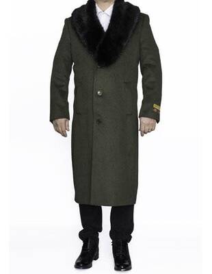 Moscow: MENS FULL LENGTH REMOVABLE FUR COLLAR OLIVE GREEN - MENS TOPCOAT / OVERCOAT
