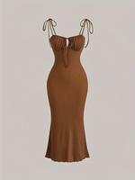Women's Plain Ruched Tie Front Cami Dress, Formal Elegant Sleeveless Tie Shoulder Dress for Party Dating Wear, Ladies Summer ...