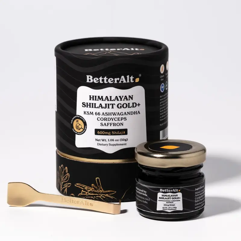 BetterAlt Cordyceps Shilajit Resin | with KSM-66 Ashwagandha, Safed Musli | Lab-tested | Pre-Workout for Muscle Recovery, Per...