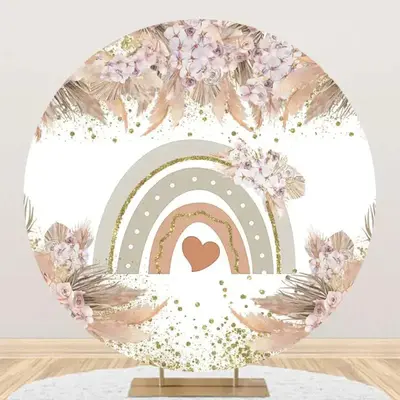 Dried Floral Rainbow Boho Round Birthday Backdrop - Aperturee