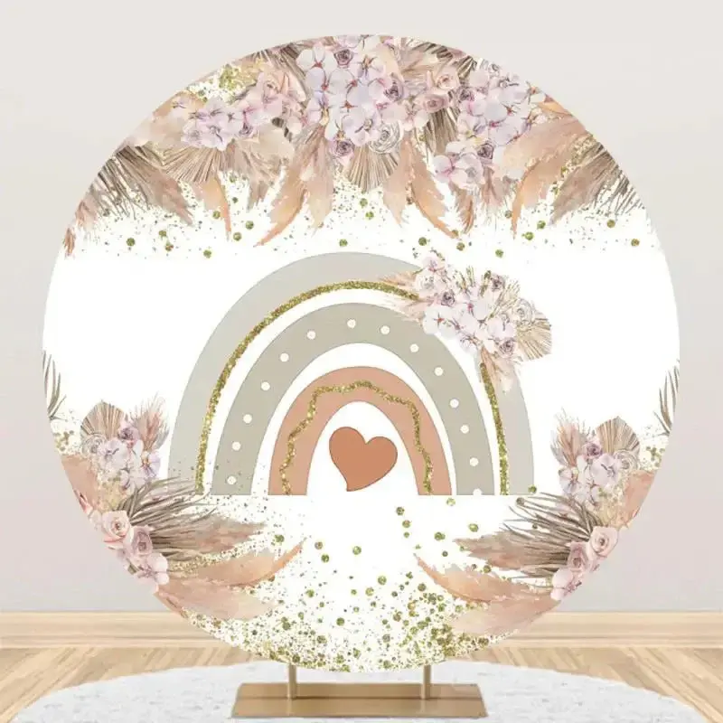 Dried Floral Rainbow Boho Round Birthday Backdrop - Aperturee