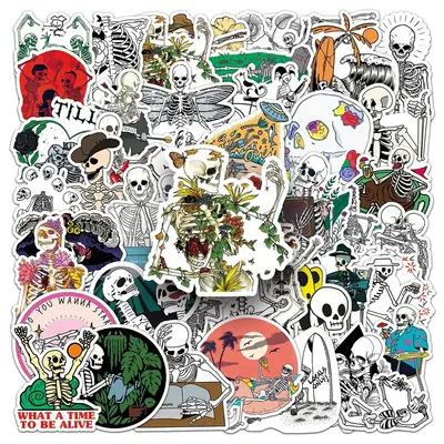 Creative Skull Pattern Sticker, 50pcs Waterproof Self Adhesive Decor Paper, Decor Sticker For Gift Greeting Card Waterbottle...