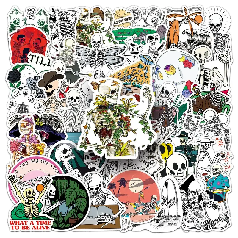 Creative Skull Pattern Sticker, 50pcs Waterproof Self Adhesive Decor Paper, Decor Sticker For Gift Greeting Card Waterbottle...