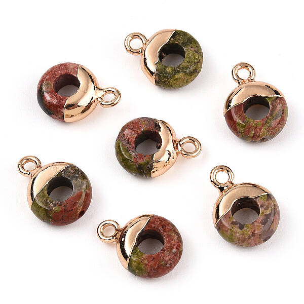 Natural Unakite Flat Round/Donut Charms