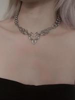 Punk Style Hollow Out Flame Design Stainless Steel Chain Necklace, Accessories for Men, Fashion Heart Design Jewelry for Part...