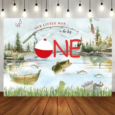 Aperturee Ink Painted Lake Forest Scene 1St Birthday Backdrop | Happy Birthday Backdrop | Custom Birthday Backdrops | Backdro...