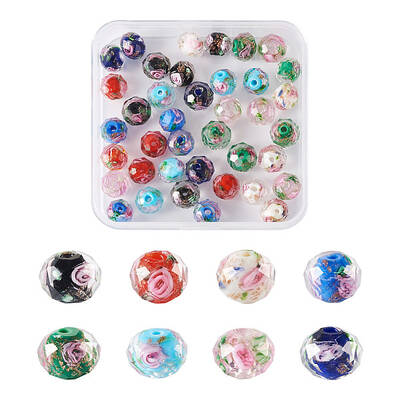 40Pcs 8 Colors Handmade Gold Sand Lampwork Beads Strands