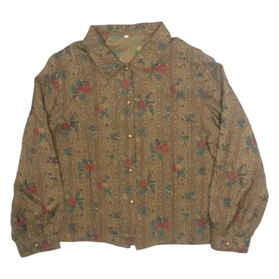 Womens Printed Shirt Brown Collared Long Sleeve 90s Crazy Pattern S