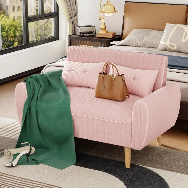 Walsunny 2-Seat Small Modern Love Seat Sofa with Cushion, Fixed Arm, Suitable for Living Room, Pink new couch