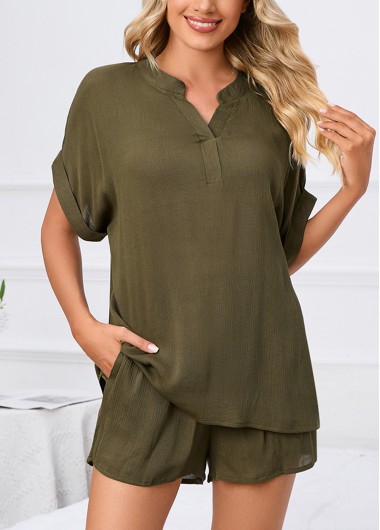 Modlily Olive Green Short Sleeve Lounge Top and Shorts - L