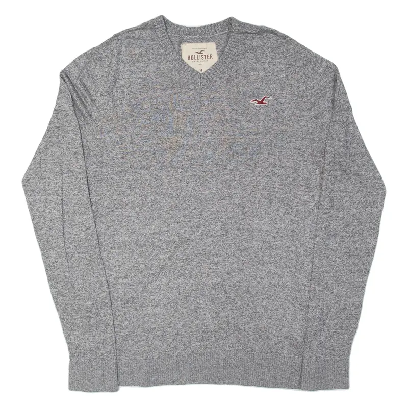 HOLLISTER Womens Jumper Grey V-Neck 90s Tight Knit M