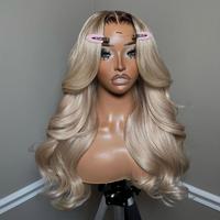 Ombre Ash Blonde Body Wave Lace Frontal Wig Virgin Human Hair Wig 13X6 HD Transparent Lace With Elastic Strap Highlight Ash B...
