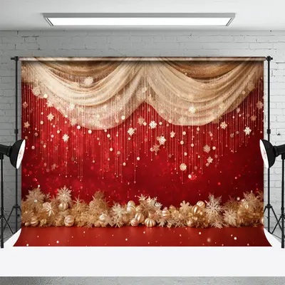 Gold Christmas Snowflake Curtain Red Wall Backdrop - Aperturee