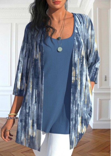Modlily Dusty Blue Two Piece Cardigan  and Tank Top - S