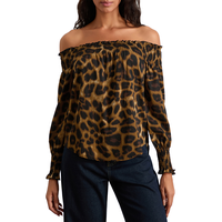 Ladies Sexy T Shirt Top Fashion One Shoulder Leopard Print Long Lantern Sleeve Loose Casual Blouse Light Polyester Spandex Wo...