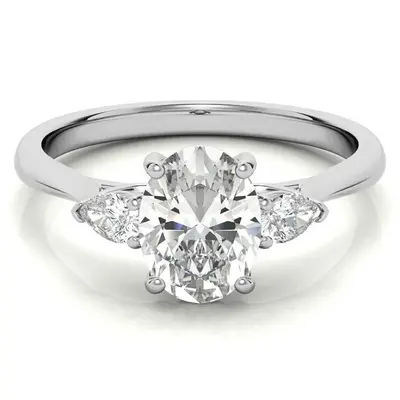 10K White Gold Oval Cut Three-Stone Moissanite Engagement Ring