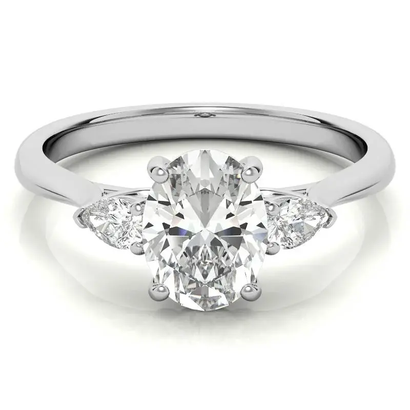 10K White Gold Oval Cut Three-Stone Moissanite Engagement Ring