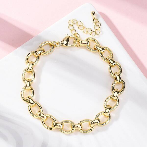 Brass Oval Link Chain Bracelets for Women Men