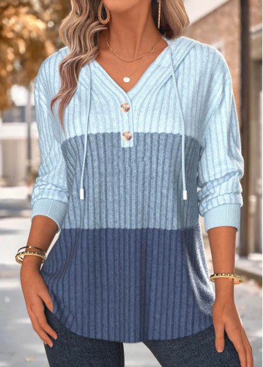 Modlily Blue Tummy Coverage Long Sleeve Hoodie - XXL