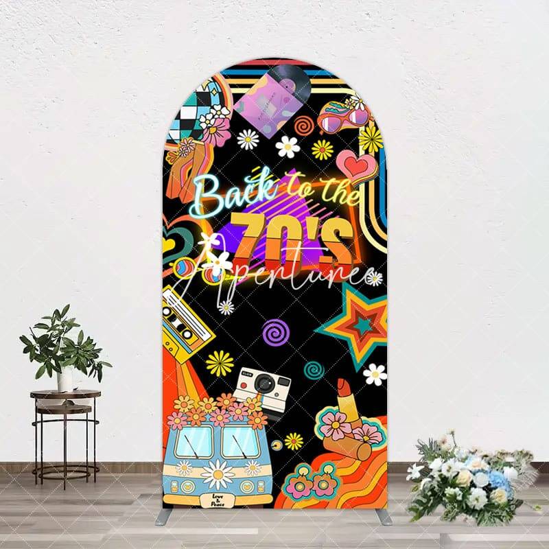 Aperturee Back To The 70s Black Musical Birthday Arch Backdrop, 1.6X4FT(0.5X1.2M), 38.18 USD, arch backdrop kit, GLH0F805-A