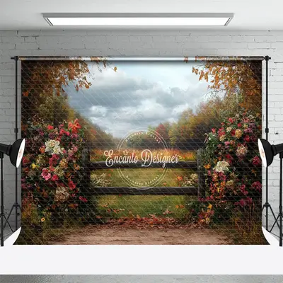 Aperturee Sky Garden Fence Floral Natural Scenery Backdrop, 3X2FT(1MX0.6M), 14 USD, spring backdrops, ENHD2J06-M