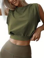 Women's Solid Color Round Neck Crop Tank Top, Casual Sleeveless Top for Summer, Women's Clothing for Daily Wear, Soft Top Wom...