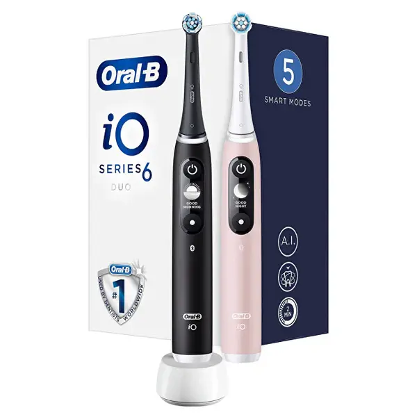 Oral B Spazzolino Elettrico Io6 Series Duo Pack Nero / Rosa Sabbia Manico Extra 2 Pezzi