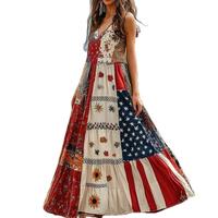Women's Independence Day Floral American Flag Art Print Dress Retro 4Th of July Dresses Casual Casual Wear Summer outfits